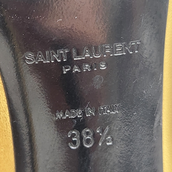 Saint Laurent Pumps 8.5 Golden Leather Stiletto Pointed Toe Luxury Made In Italy - Picture 16 of 16